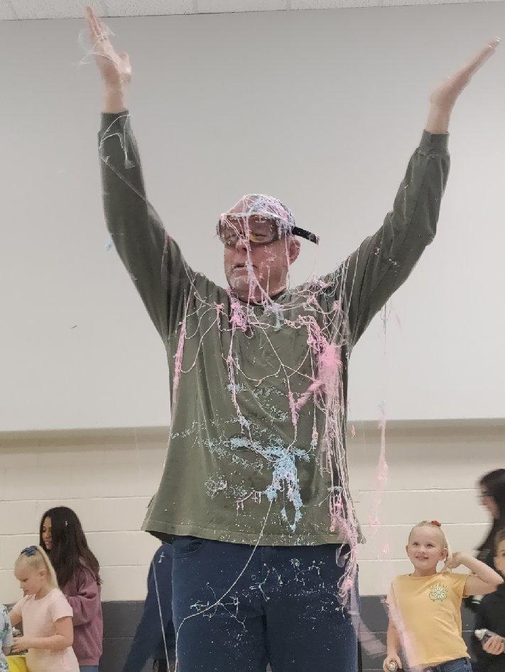 Mr. Barrett covered in Silly String